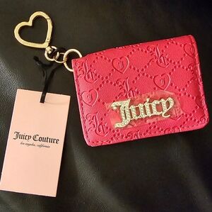 Juicy Couture Hot Pink Embossed Cardholder Keychain with Gold Logo NWT
